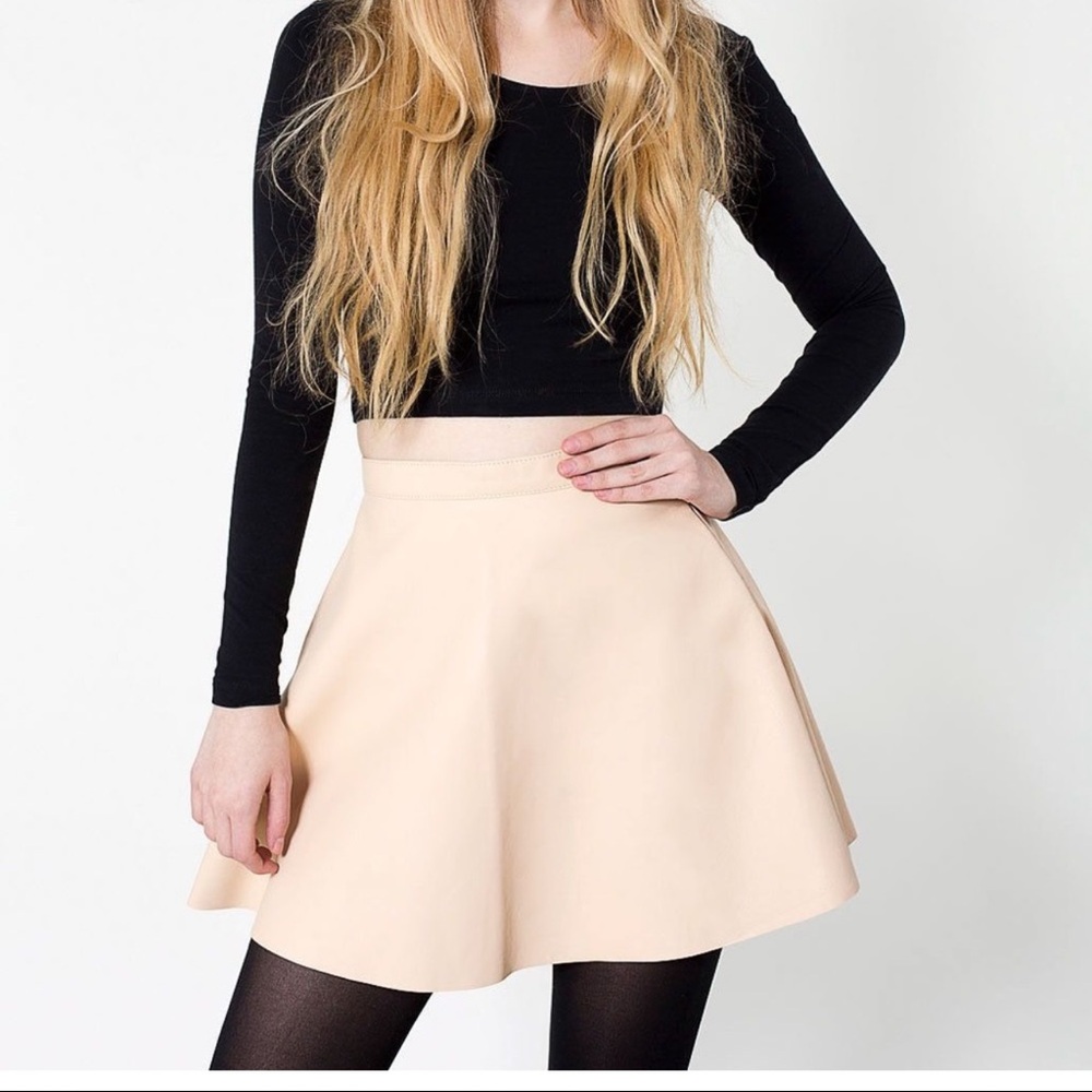 American Apparel Cream Beige Leather Skater Circle Skirt Sz. s